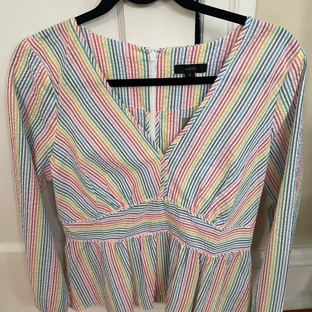 J.crew seersucker peplum top- rainbow stripes. Size 6